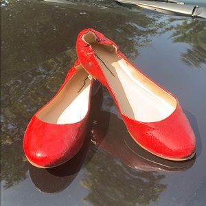 Red slip on ballerina shoes